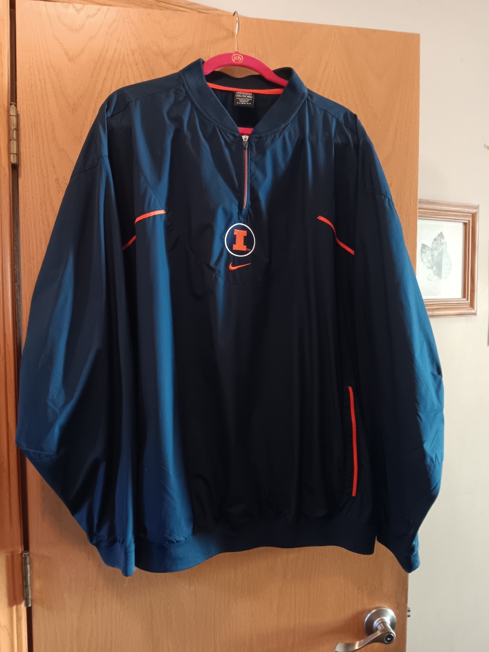 Mens Size XXL, Nike Navy Windbreaker with Orange Trim and Illinois 'I' Logo